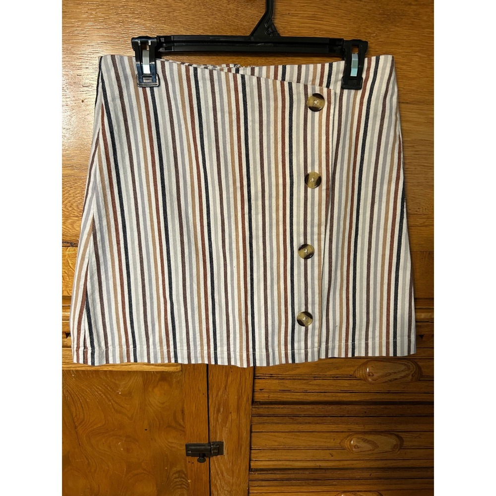 Altar'd State Boho Indie Multicolor Striped Cotton Mini Skirt Button Front Mod